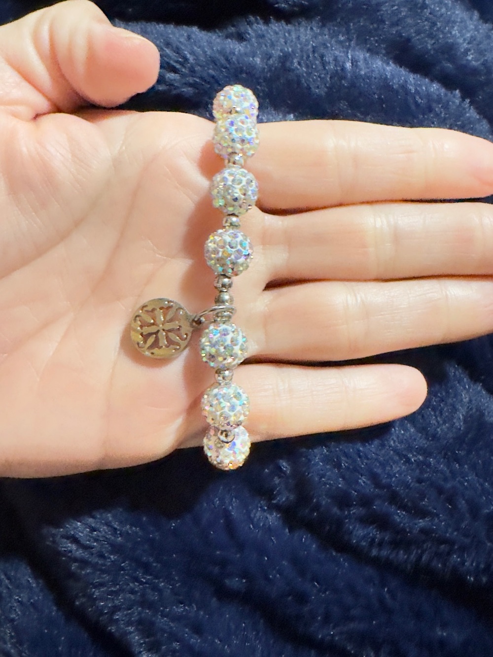 Rustic Cuff Crystal Pave Bead Stretch Bracelet - Iridescent